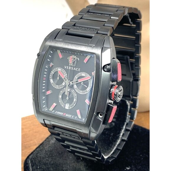 Versace Mens Watch VE6H00623 Swiss Quartz Chronograph Black Dial Stainless Steel